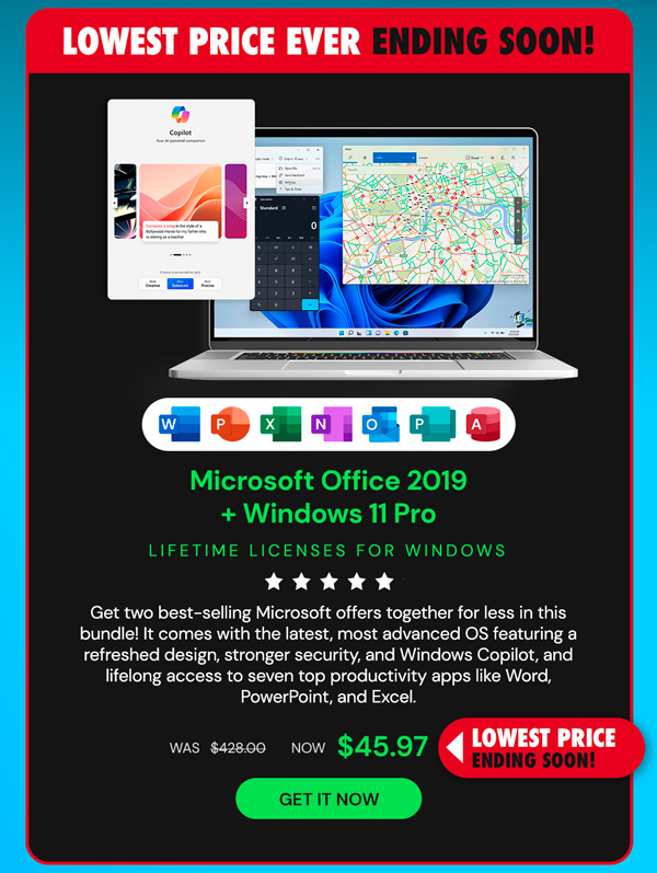 The All-in-One Microsoft Office Pro 2019 for Windows: Lifetime License + Windows 11 Pro Bundle