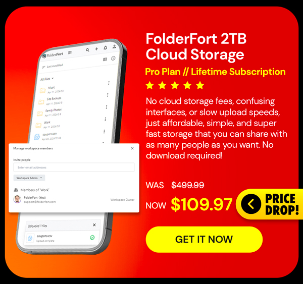 FolderFort 2TB Cloud Storage Pro Plan: Lifetime Subscription