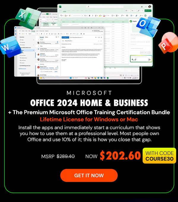 Microsoft Office 2024 Home & Business + The Premium Microsoft Office Training Certification Bundle