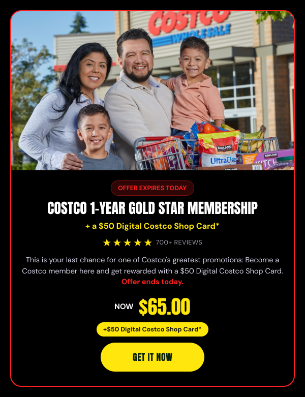 Costco 1-Year Gold Star Membership + $50 Digital Costco Shop Card