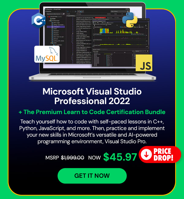 Microsoft Visual Studio Professional 2022 + The Premium Learn to Code Certification Bundle