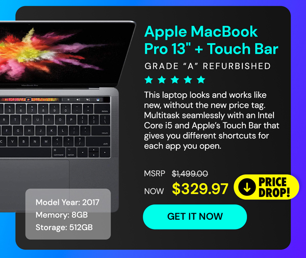 Apple MacBook Pro 13" Touchbar (2017) 3.1GHz i5 8GB RAM 512GB SSD Space Gray (Refurbished)