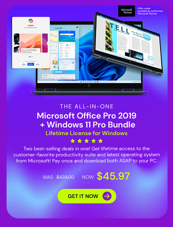 The All-in-One Microsoft Office Pro 2019 for Windows: Lifetime License + Windows 11 Pro Bundle