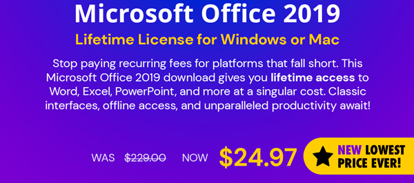 Microsoft Office 2019 for Windows or Mac Lifetime License