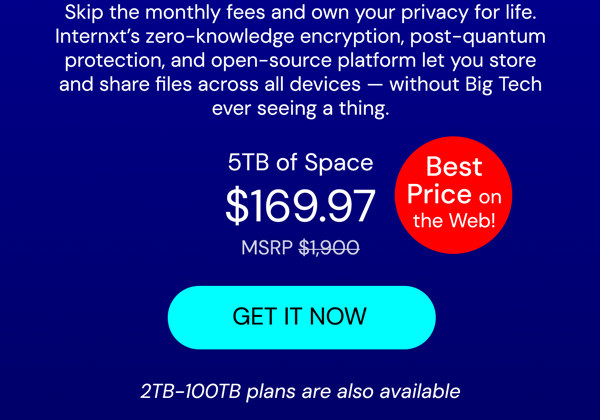 Internxt Cloud Storage Lifetime Subscription: 2TB to 100TB Plans