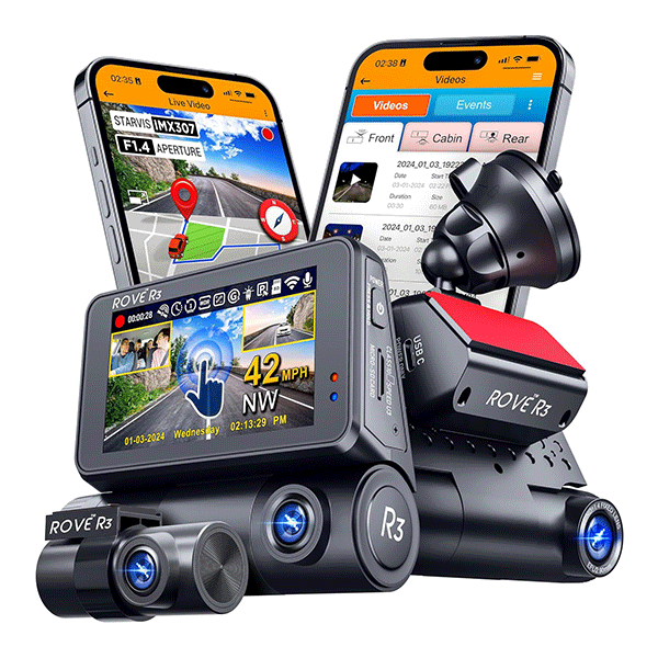 ROVE R3 Dash Cam Front and Rear