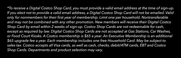 Digital Costco Shop Card Disclaimer | Terms & Conditions Apply - See Website For Details