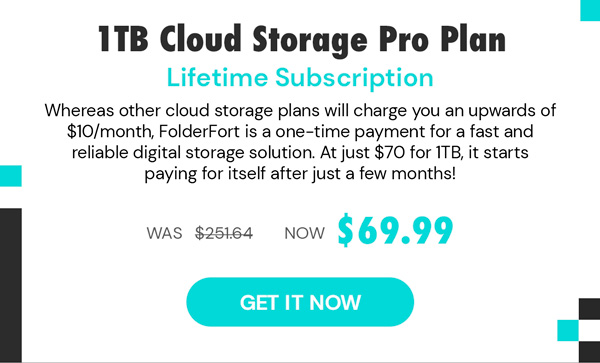 FolderFort 1TB Cloud Storage Pro Plan: Lifetime Subscription