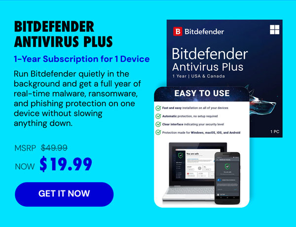 Bitdefender Antivirus Plus (1 Device): 1-Year Subscription