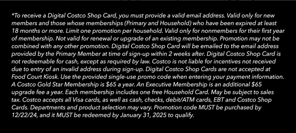 Digital Costco Shop Card Disclaimer | Terms & Conditions Apply - See Website for Details