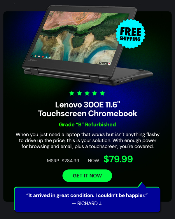 Lenovo 300E 11.6" Touchscreen Chromebook (2018) 4GB RAM 32GB Storage (Refurbished)