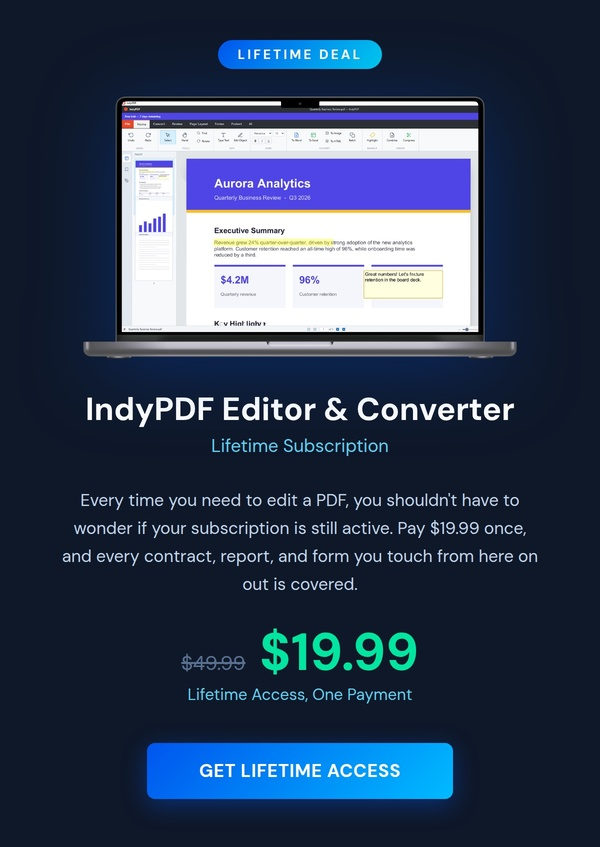 IndyPDF Editor & Converter: Lifetime Subscription
