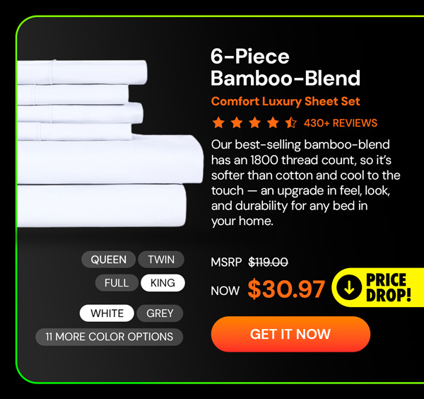 6-Piece Bamboo-Blend Comfort Luxury Sheet Set (White/King)