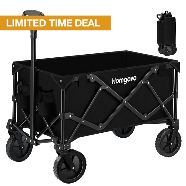 Collapsible Folding Wagon Cart,Heavy Duty Garden Cart with All Terrain Wheels,Portable Large Capacity Utility Wagon Cart for Camping Fishing Sports Shopping,Black