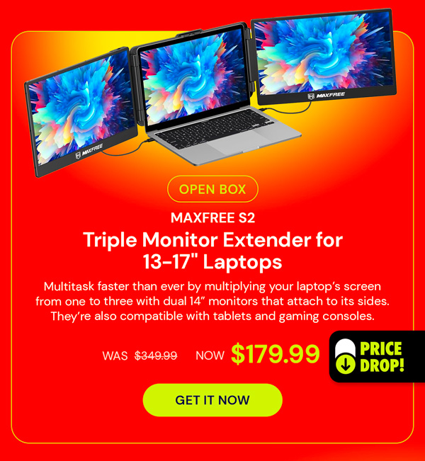 MAXFREE S2 Triple Monitor Extender for 13-17'' Laptops, Compatible with Windows/Mac/Surface/Android/Switch