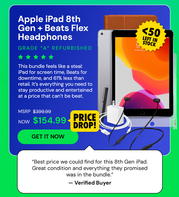 Apple iPad 8th Gen (2020) 32GB WiFi Space Gray (Refurbished) with Beats Flex Headphones Bundle