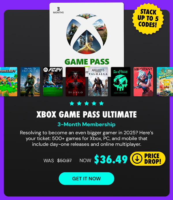 Xbox Game Pass Ultimate: 3-Month Membership - Stackable & Global - (Xbox Series X/S, Xbox One, Windows - Digital Code) - Final Sale