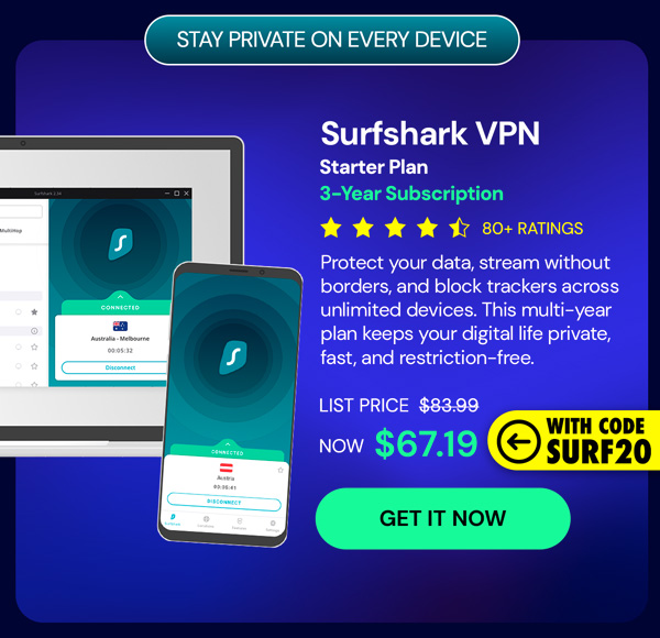 Surfshark VPN Starter Plan: 3-Yr Subscription