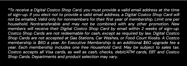 Digital Costco Shop Card Disclaimer | Terms & Conditions Apply - See Website For Details