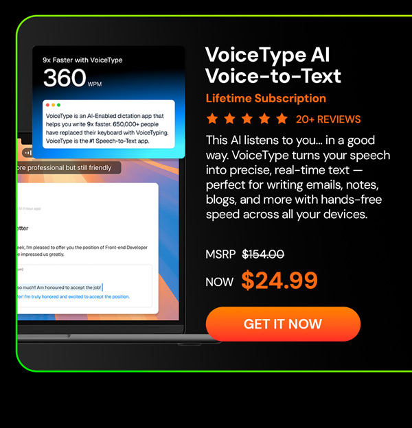 VoiceType AI Voice-to-Text: Lifetime Subscription