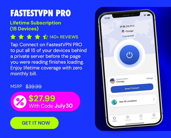 FastestVPN PRO: Lifetime Subscription (15 Devices)
