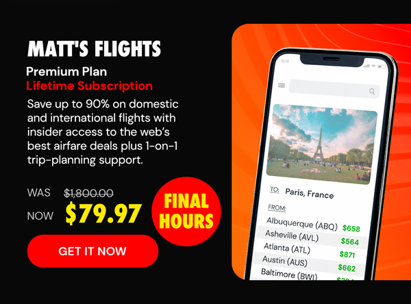 Matt's Flights Premium Plan (Lifetime Subscription) - Save up to 90% on Domestic & International flights