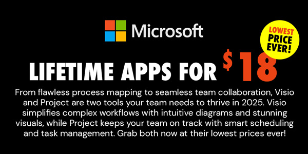Microsoft Project or Visio Lifetime Apps for $18