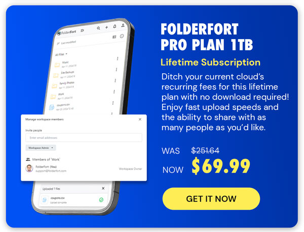 FolderFort 1TB Storage Pro Plan: Lifetime Subscription