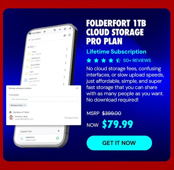 FolderFort 1TB Cloud Storage Pro Plan: Lifetime Subscription