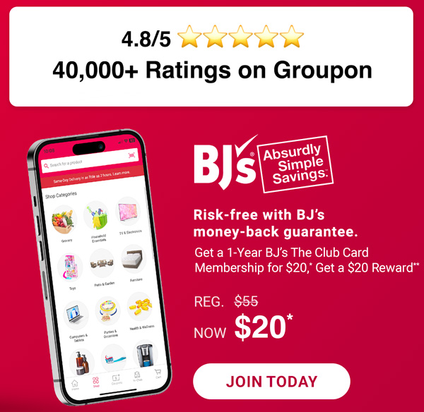 $65 for a 1-Year BJ's Wholesale The Club Card+ Membership with BJ’s Easy Renewal® (Terms Apply*)