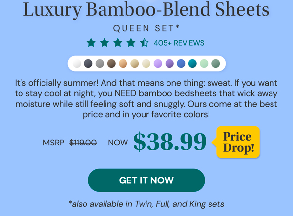 6-Piece Bamboo-Blend Comfort Luxury Sheet Set in a Variety of Sizes and Colors