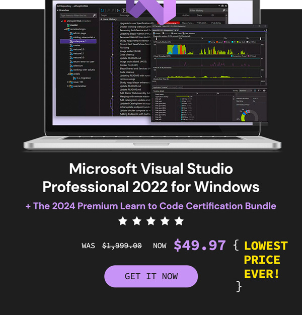 Microsoft Visual Studio Professional 2022 + The 2024 Premium Learn to Code Certification Bundle