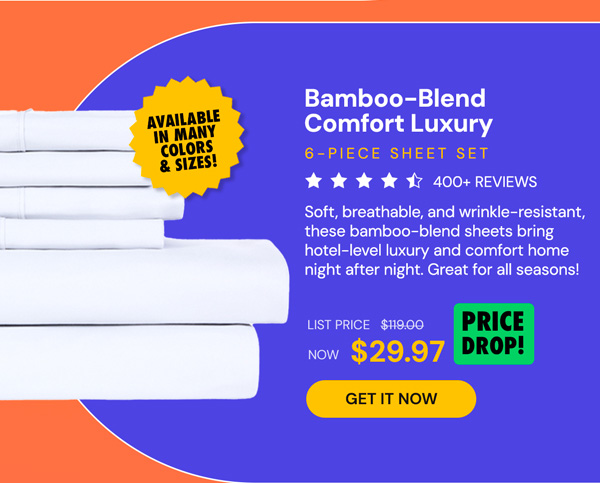 6-Piece Bamboo-Blend Comfort Luxury Sheet Set (White/Queen)
