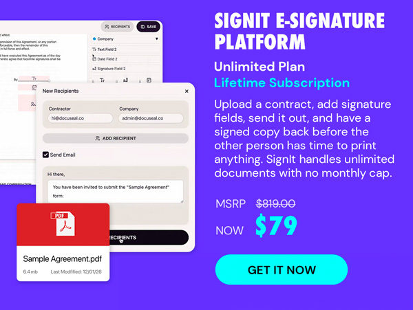 SignIt E-Signature Platform Unlimited Plan: Lifetime Subscription