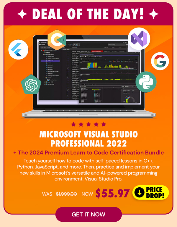 Microsoft Visual Studio Professional 2022 + The 2024 Premium Learn to Code Certification Bundle