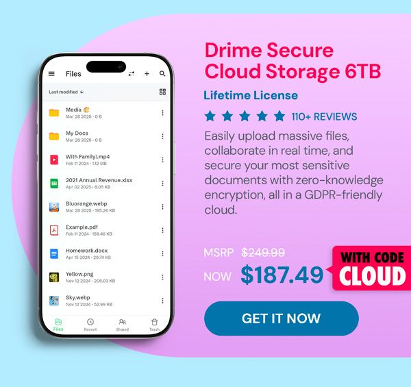 Drime Secure Cloud Storage: Lifetime Subscription (Advanced Plan/6TB)