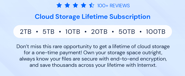 Internxt Cloud Storage Lifetime Subscription: 2TB to 100TB Plans