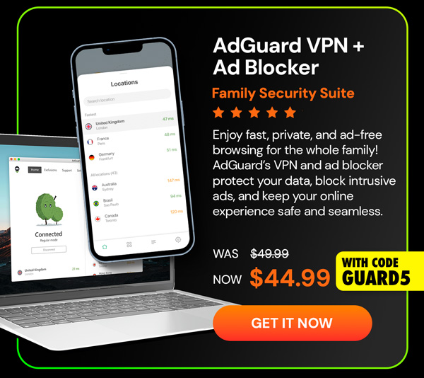 AdGuard VPN + Ad Blocker Family Security Suite