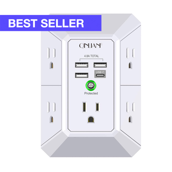5-Outlet Wall Charger + 4 USB Ports