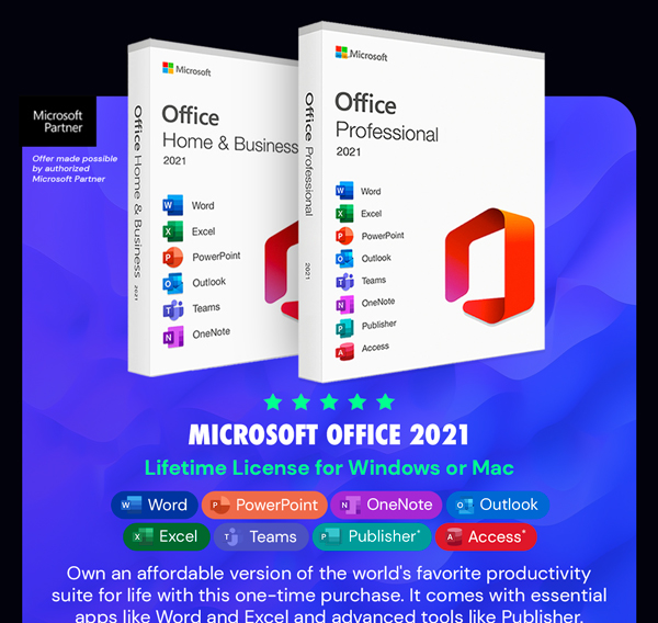 Microsoft Office 2021 for Windows or Mac: Lifetime License
