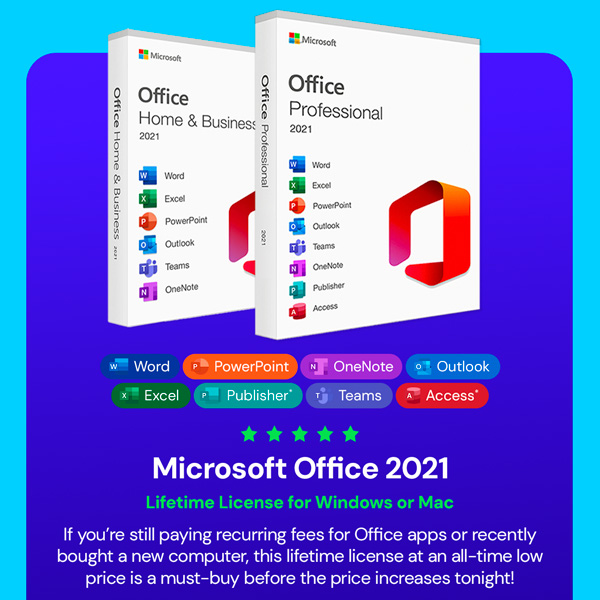Microsoft Office 2021 for Windows or Mac: Lifetime License