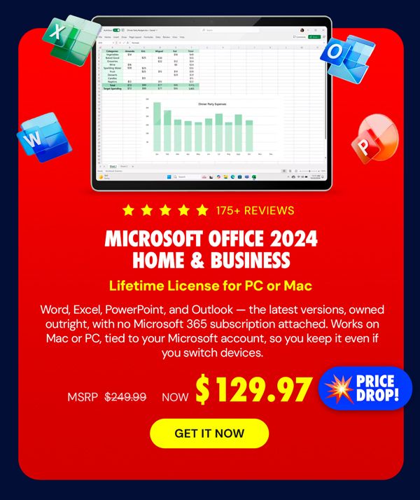 Microsoft Office 2024 Home & Business for Mac or PC Lifetime License