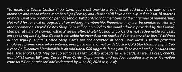 Digital Costco Shop Card Disclaimer | Terms & Conditions Apply - See Website For Details