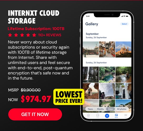 Internxt Cloud Storage Lifetime Subscription: 100TB