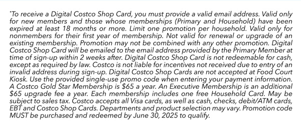 Digital Costco Shop Card Disclaimer | Terms & Conditions Apply - See Website for Details
