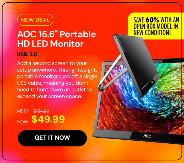 AOC 15.6" USB 3.0 Portable HD LED Monitor (Open Box)