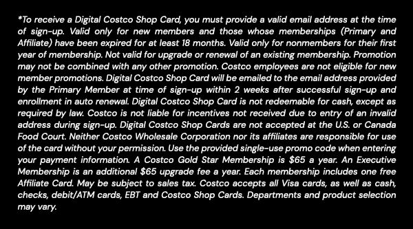 Digital Costco Shop Card Disclaimer | Terms and Conditions Apply - See Website for Details
