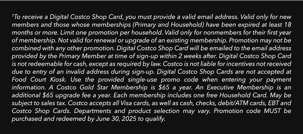 Digital Costco Shop Card Disclaimer | Terms & Conditions Apply - See Website for Details