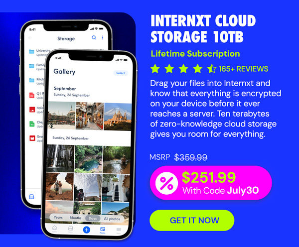 Internxt Cloud Storage Lifetime Subscription: 10TB Plan