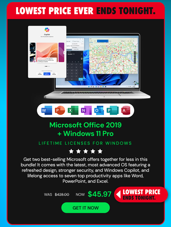 The All-in-One Microsoft Office Pro 2019 for Windows: Lifetime License + Windows 11 Pro Bundle